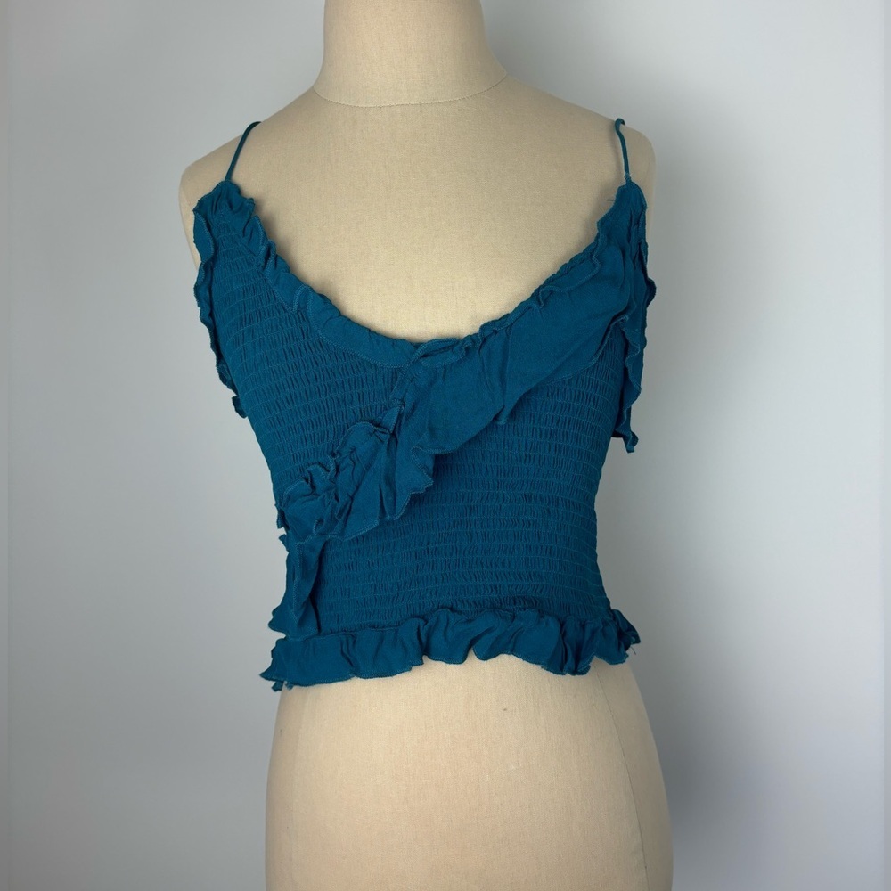 Olivaceous Camisole Ruffle Teal Smocked M